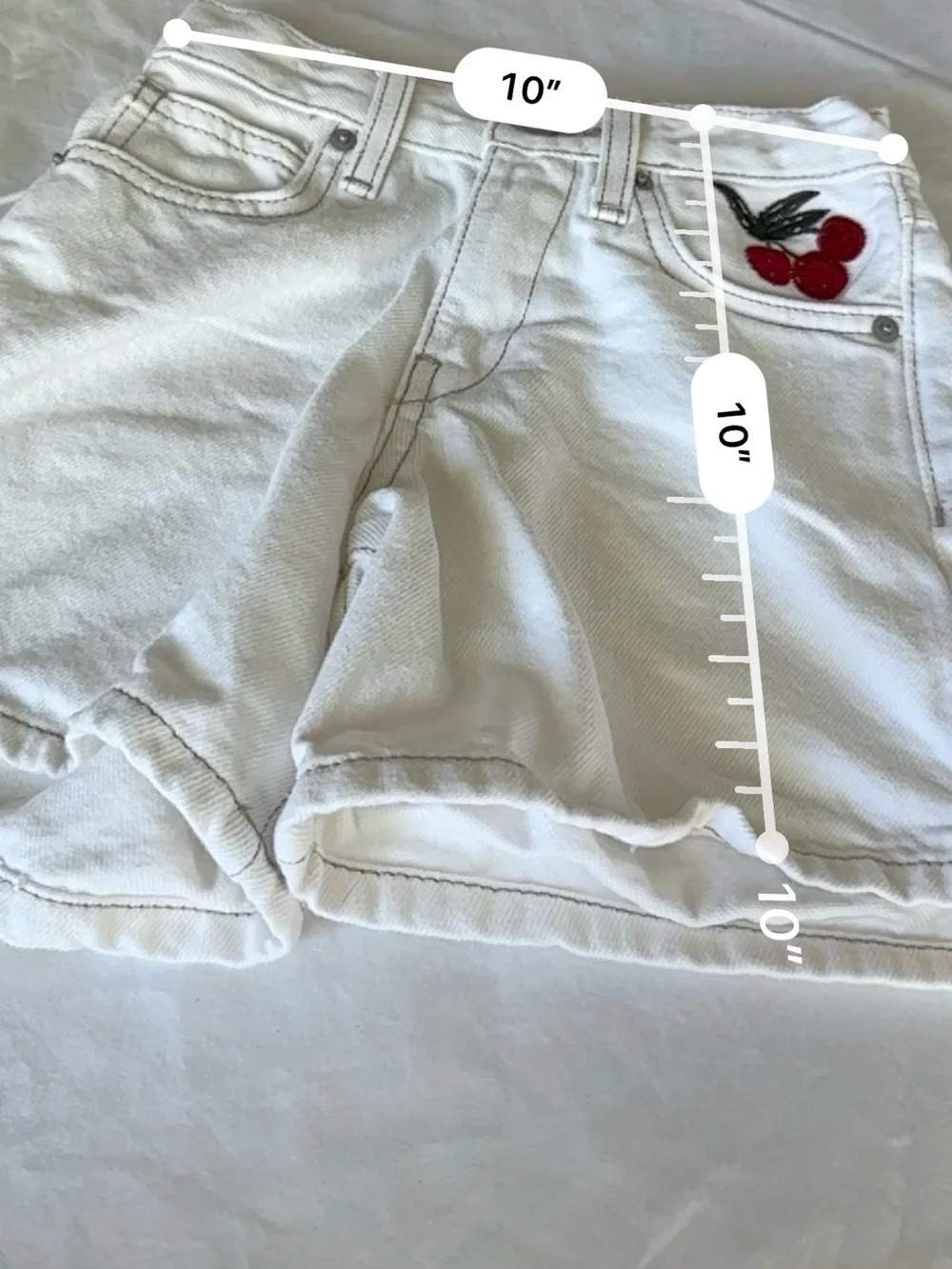 Zara Kids Cherry Embroidered White Denim Shorts